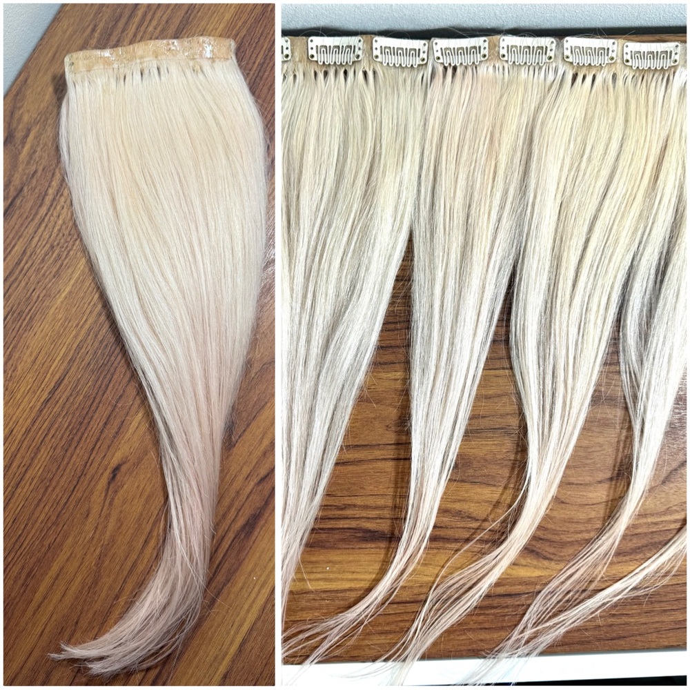 REMY HUMAN HAIR SEAMLESS STRAIGHT PLATINUM BLONDE 17 IN CLIP IN EXTENSIO…